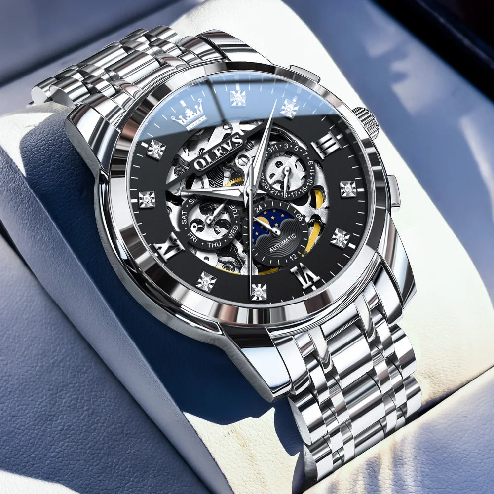 Reloj Automático OLEVS Skeleton Fase Lunar Acero Inoxidable