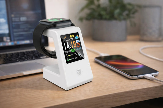 Reloj Digital WiFi con Carga Inalámbrica y Display del Clima