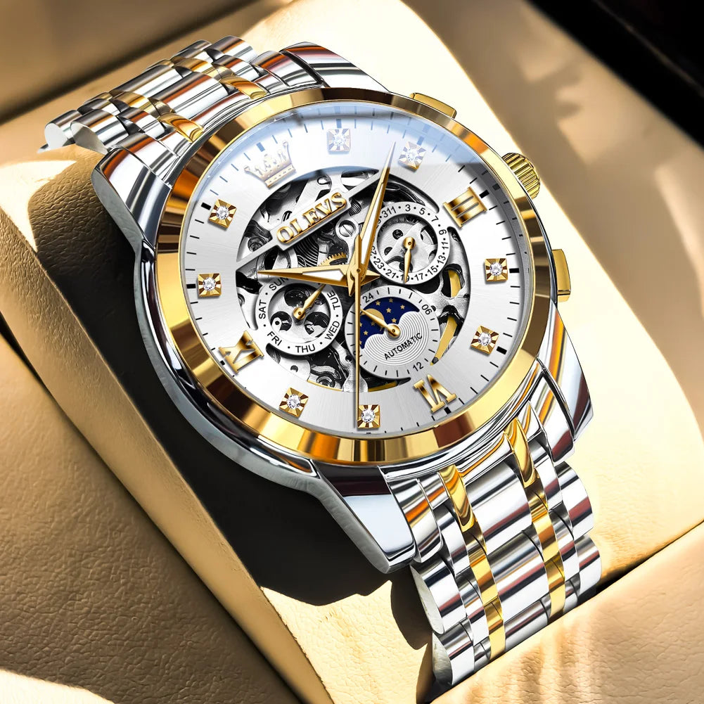 Reloj Automático OLEVS Skeleton Fase Lunar Acero Inoxidable