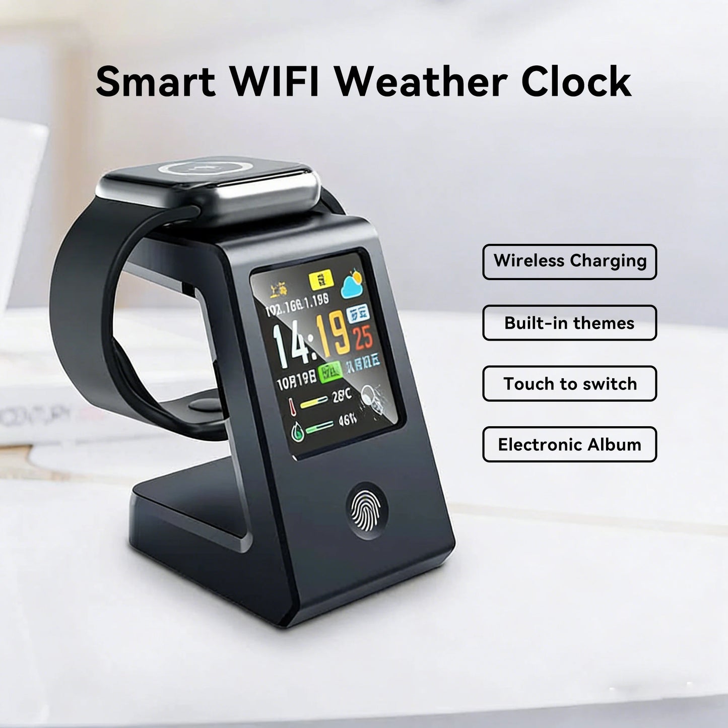 Reloj Digital WiFi con Carga Inalámbrica y Display del Clima