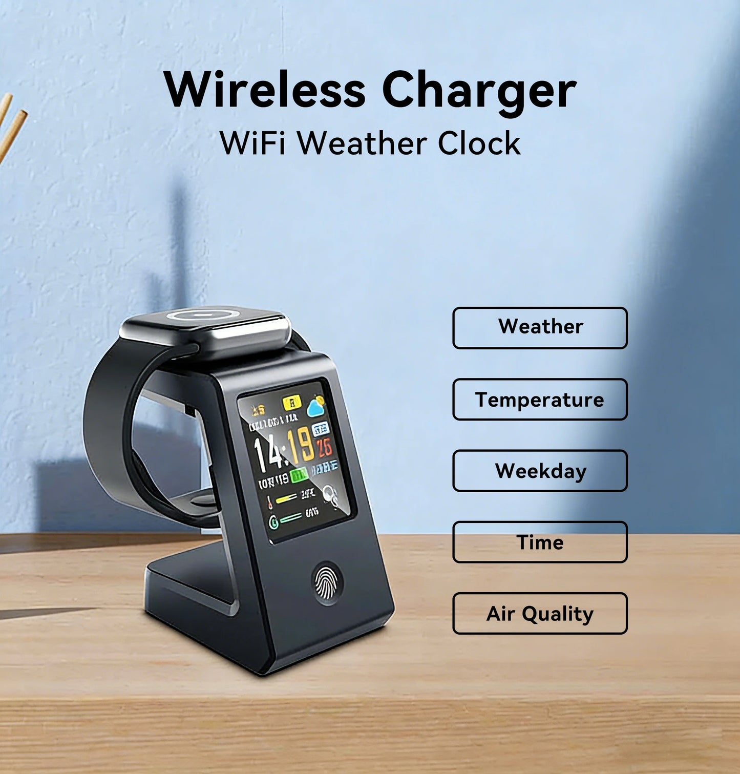 Reloj Digital WiFi con Carga Inalámbrica y Display del Clima