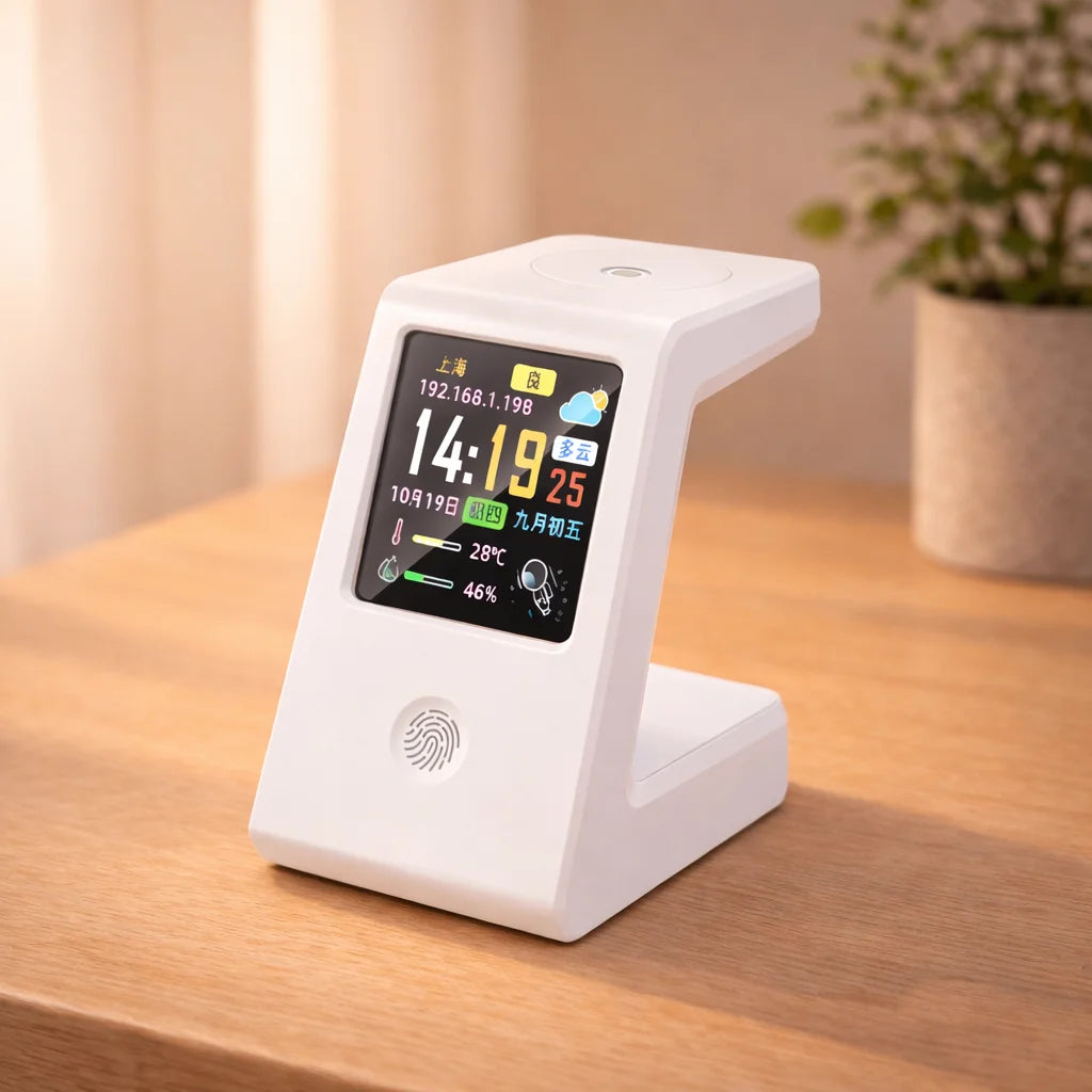 Reloj Digital WiFi con Carga Inalámbrica y Display del Clima