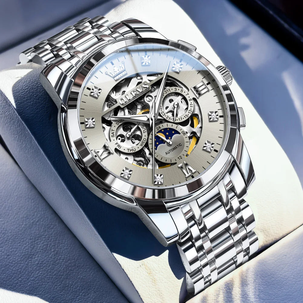 Reloj Automático OLEVS Skeleton Fase Lunar Acero Inoxidable