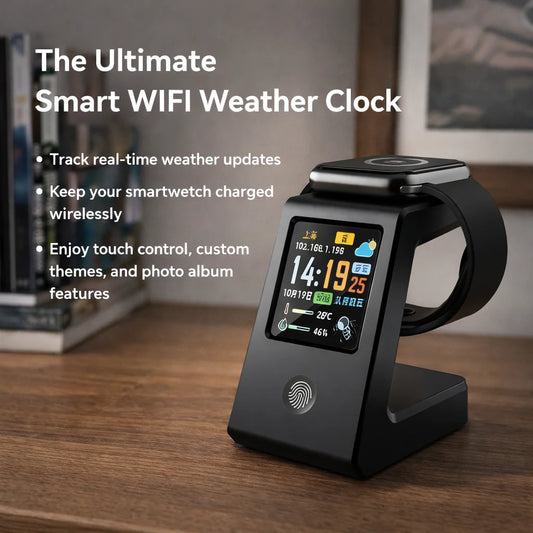 Reloj Digital WiFi con Carga Inalámbrica y Display del Clima