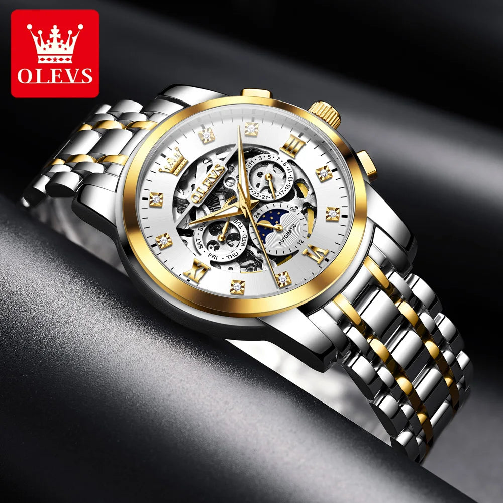Reloj Automático OLEVS Skeleton Fase Lunar Acero Inoxidable