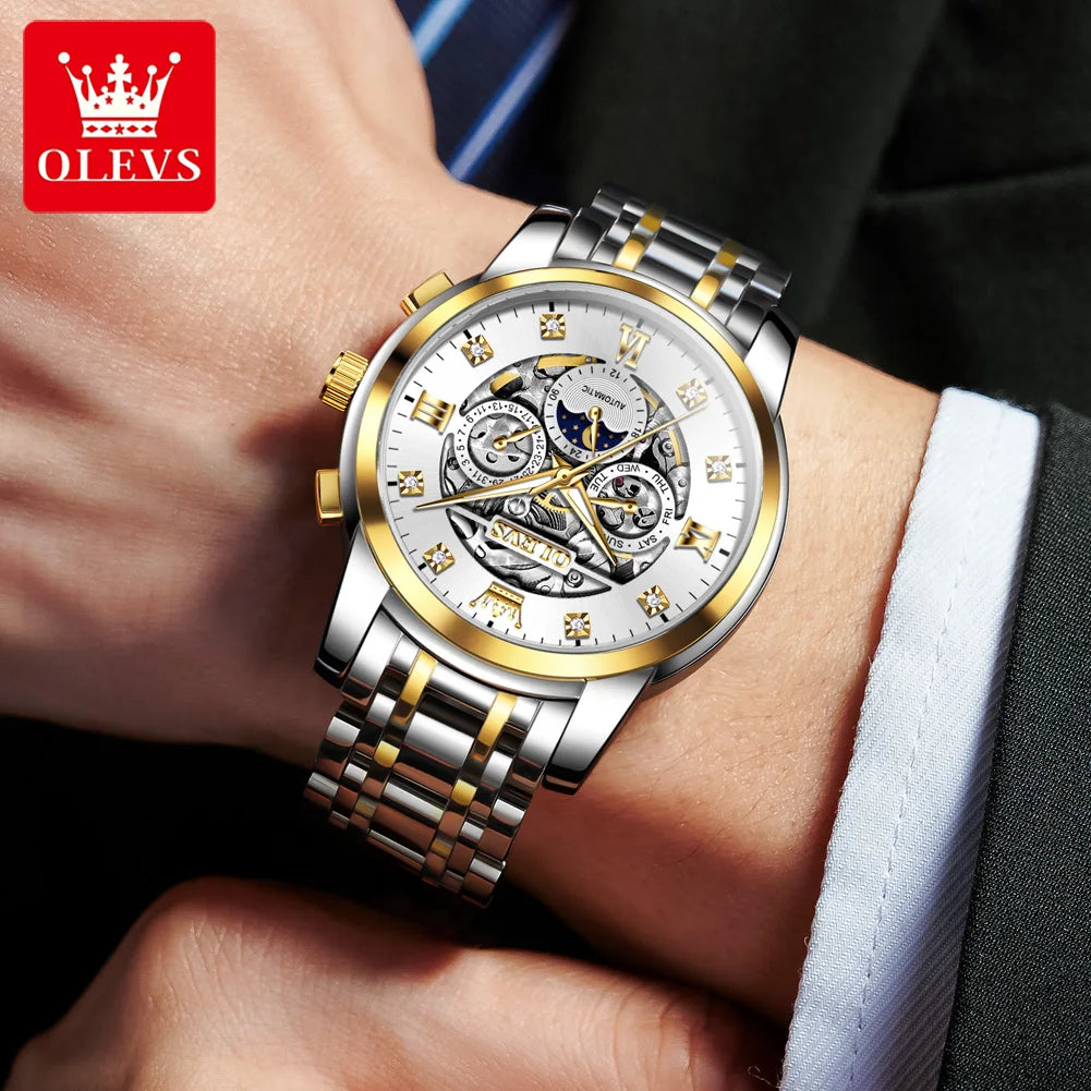 Reloj Automático OLEVS Skeleton Fase Lunar Acero Inoxidable