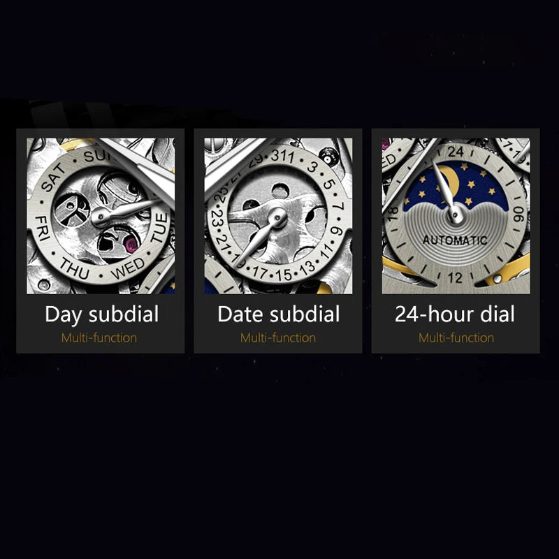 Reloj Automático OLEVS Skeleton Fase Lunar Acero Inoxidable