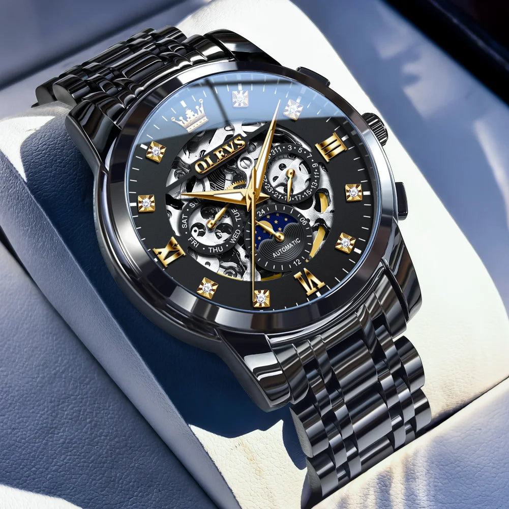 Reloj Automático OLEVS Skeleton Fase Lunar Acero Inoxidable