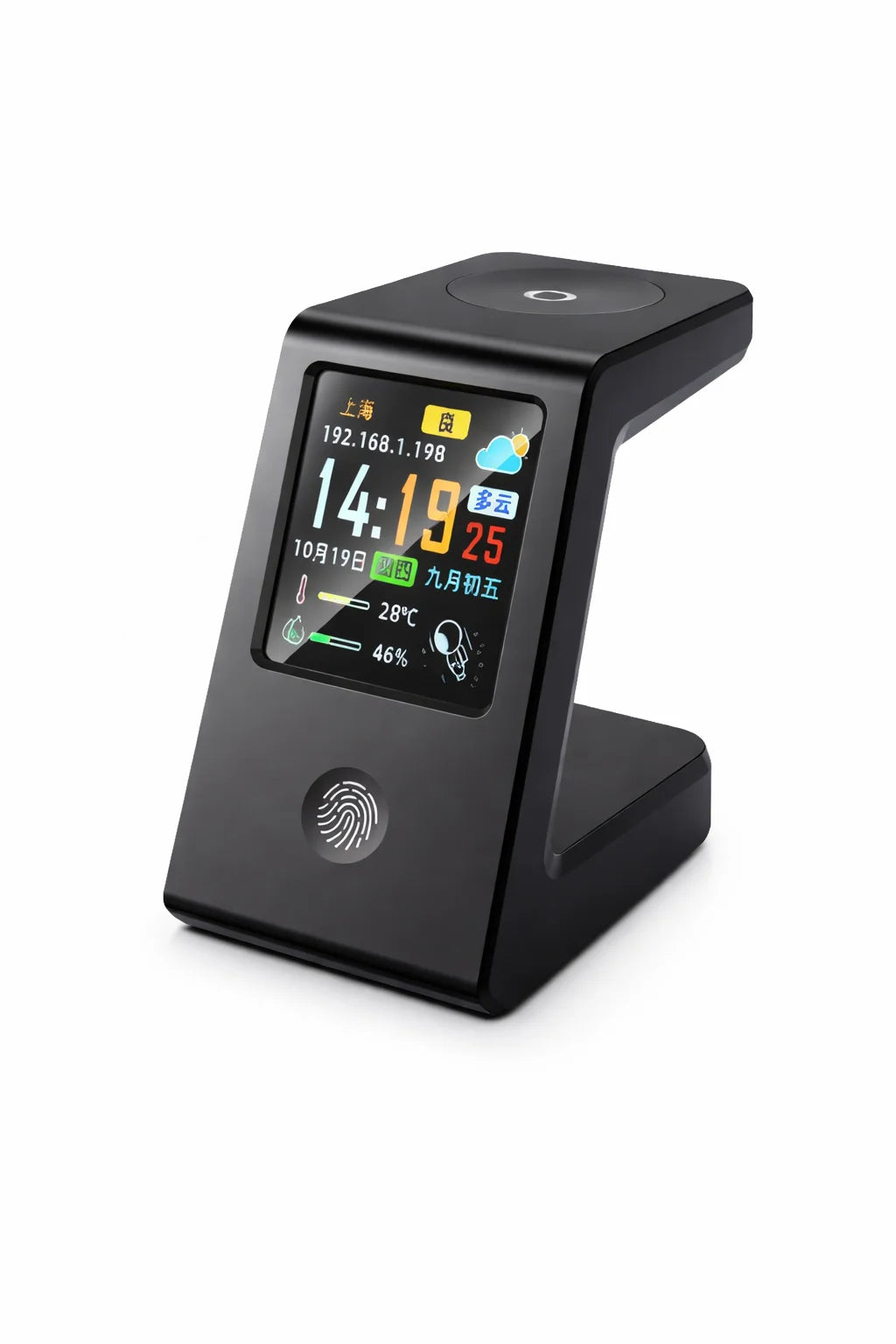 Reloj Digital WiFi con Carga Inalámbrica y Display del Clima